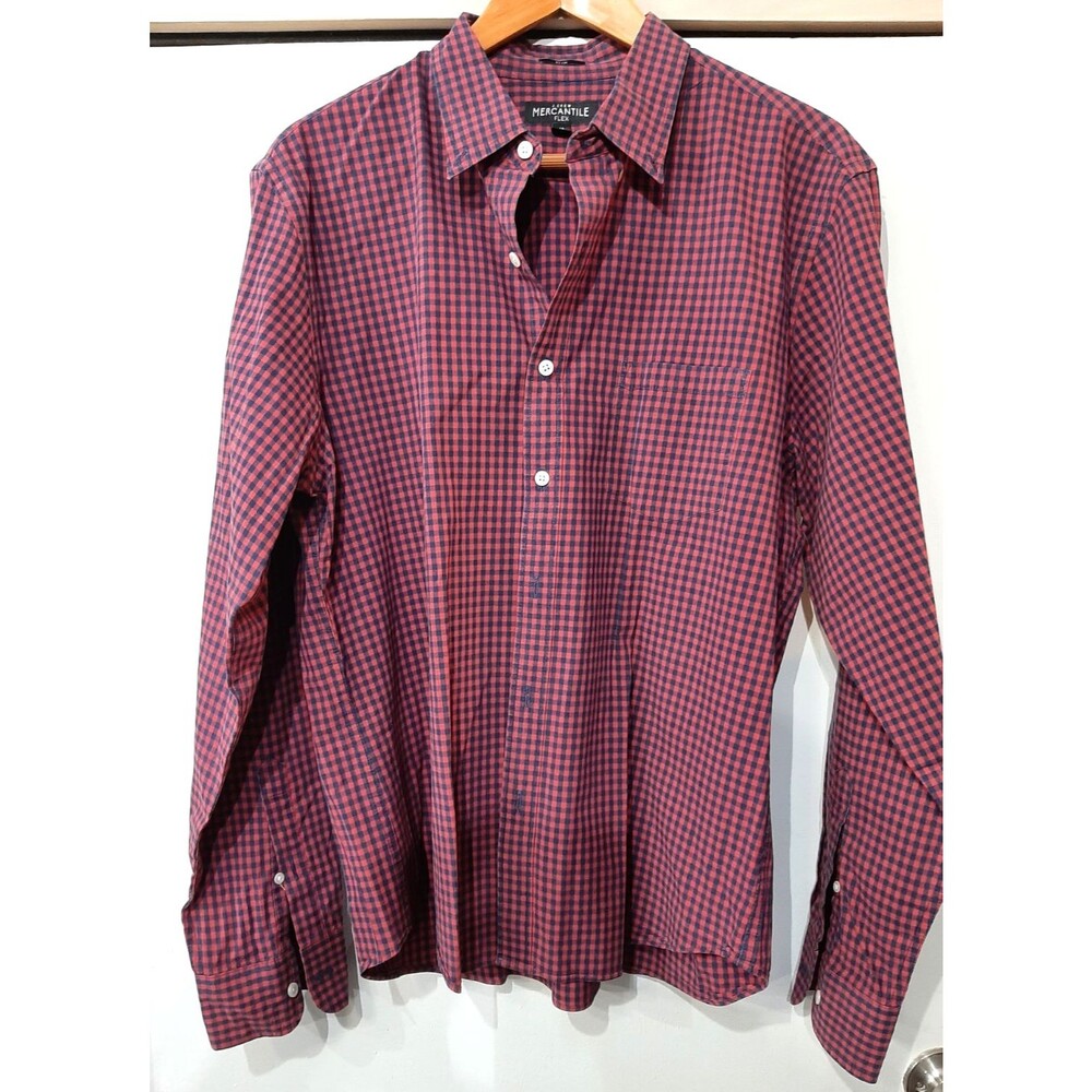 J Crew Shirt Mens XL  Red/Blue Button Down Slim Fit Mercantile Flex